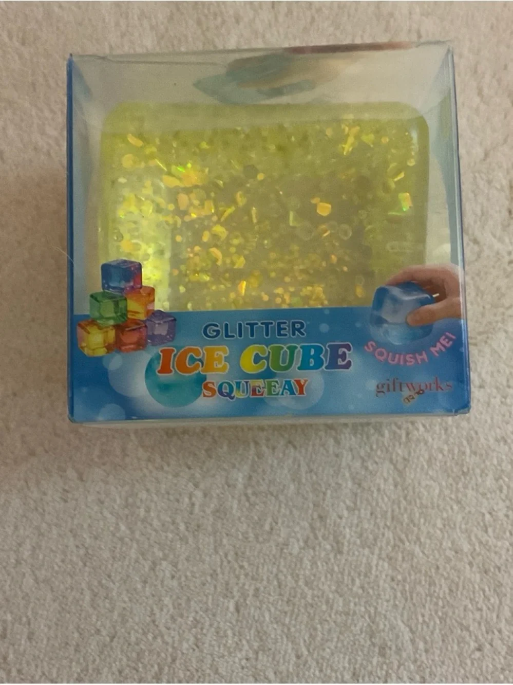 Kids Squeeze Sensory Toy - Yellow Glitter Sensory Cube
